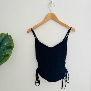 FOREVER 21 | Black Ruched Tank Top Adjustable Straps Size Medium